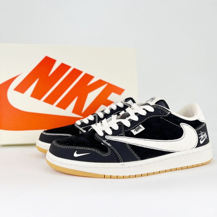 NIKE AIR JORDAN 1 LOW X TRAVIS SCOTT X STUSSY BLACK WHITE GUM CUSTOM - Image 2