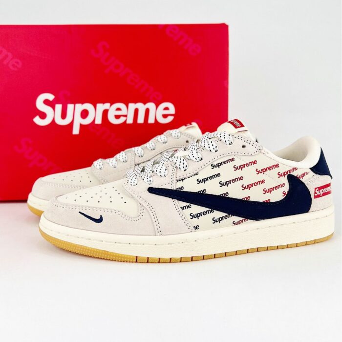 NIKE AIR JORDAN 1 LOW X TRAVIS SCOTT X SUPREME SNEAKERS GRAY - Image 2