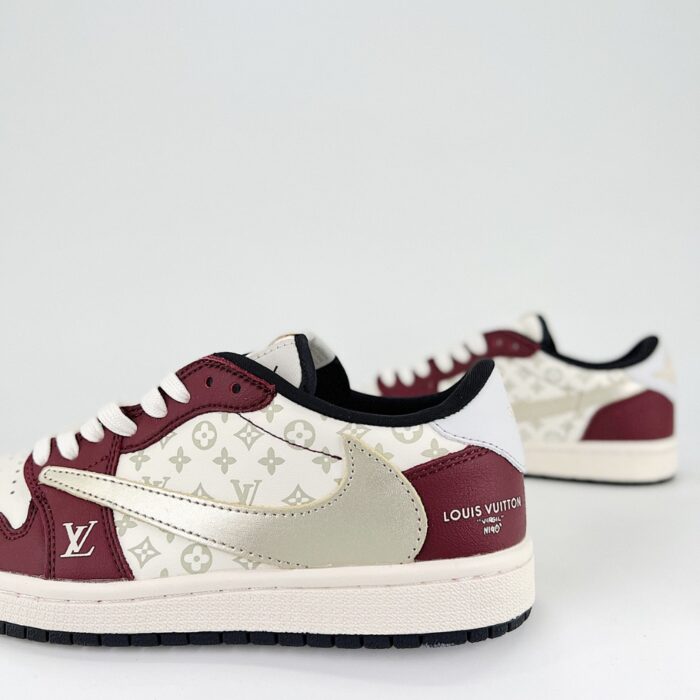 NIKE AIR JORDAN 1 LOW X TRAVIS SCOTT X LOUIS VUITTON WHITE DARK RED BLACK SILVER - Image 3