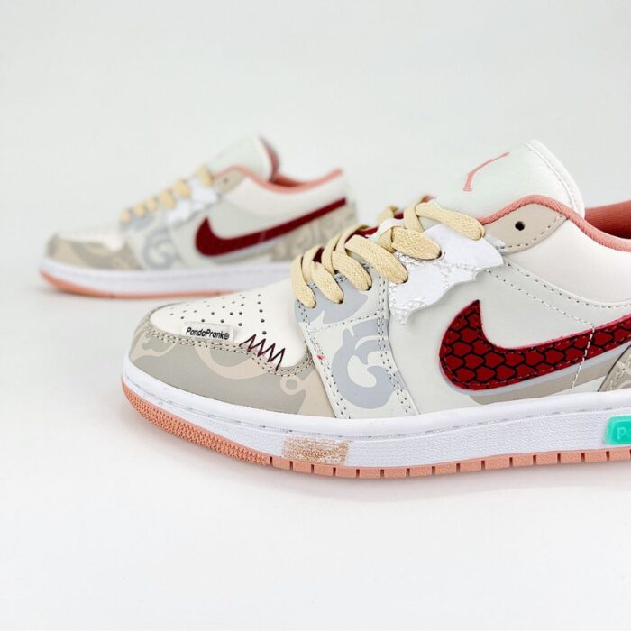 NIKE MEN'S JORDAN 1 LOW CNY CUSTOM JOYFUL SPRING WHITE - Image 6