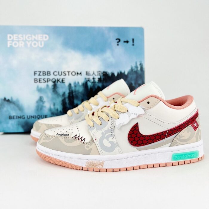 NIKE MEN'S JORDAN 1 LOW CNY CUSTOM JOYFUL SPRING WHITE - Image 2