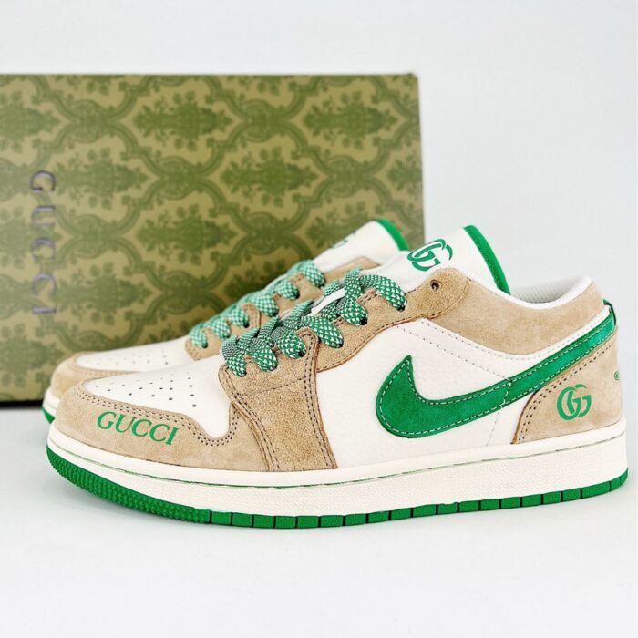 NIKE AIR JORDAN 1 LOW X GUCCI WHITE GREEN BROWN - Image 2