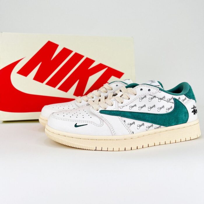 NIKE AIR JORDAN 1 LOW X TRAVIS SCOTT X STUSSY WHITE GREEN BEIGE - Image 2