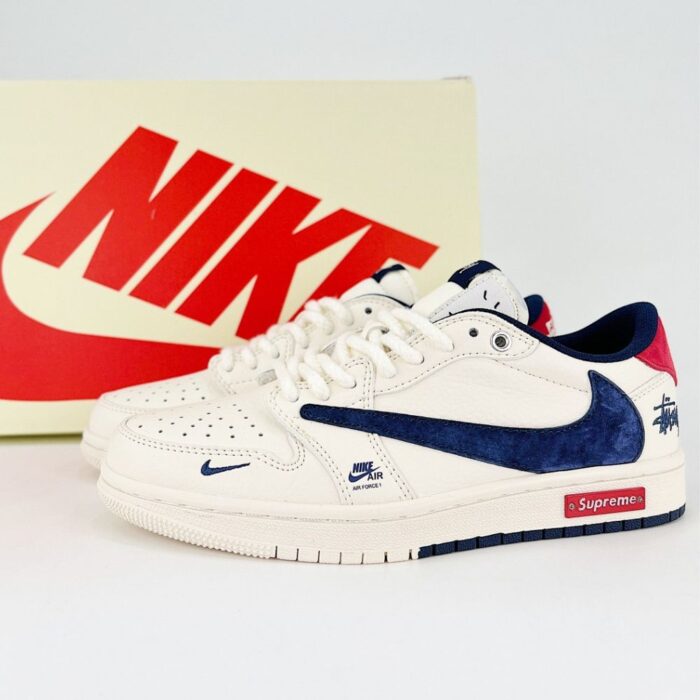 NIKE AIR FORCE 1 X STUSSY X SUPREME WHITE NAVY RED - Image 2