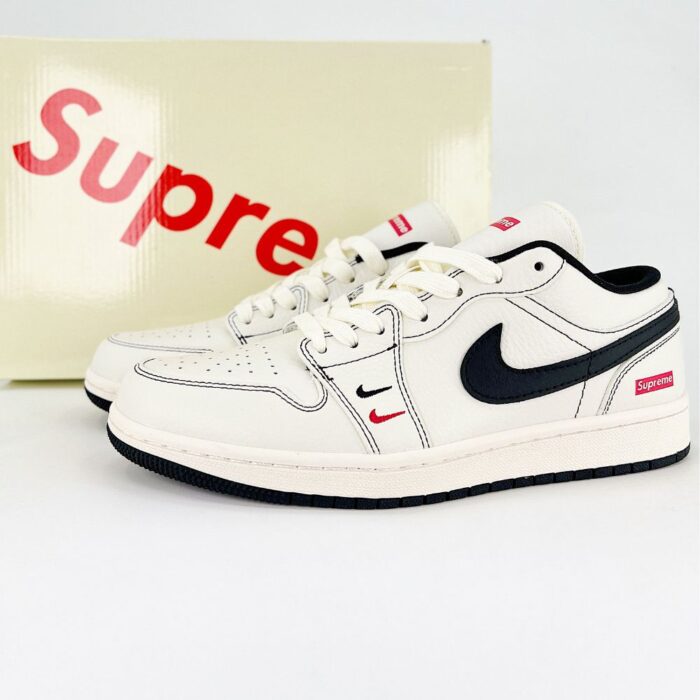 NIKE AIR JORDAN 1 LOW X SUPREME WHITE BLACK - Image 2