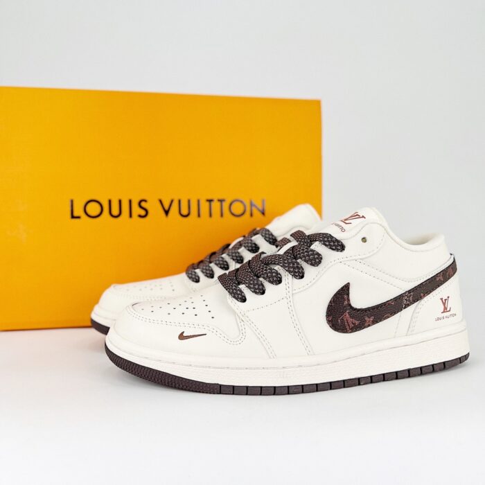 NIKE AIR JORDAN 1 LOW X LOUIS VUITTON OG SP BEIGE BROWN LV MONOGRAM - Image 2