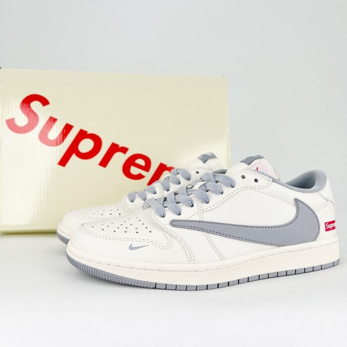 NIKE AIR JORDAN 1 LOW X TRAVIS SCOTT X SUPREME CUSTOM WHITE GREY - Image 2