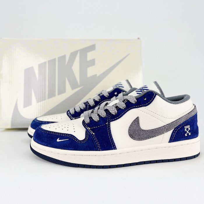 NIKE AIR JORDAN 1 LOW OFF WHITE WHITE GREY BLUE RED - Image 2