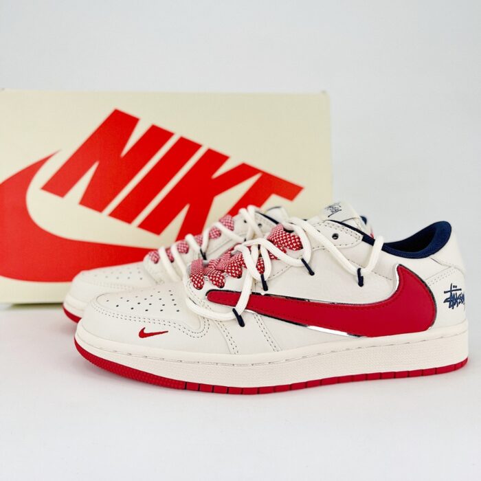 NIKE AIR JORDAN 1 X TRAVIS SCOTT X STUSSY LOW WHITE RED - Image 2