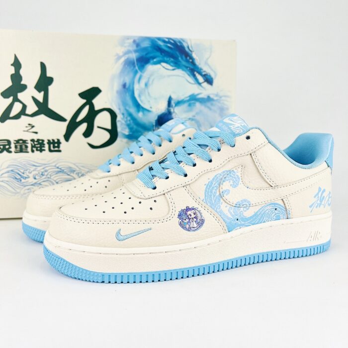 NIKE AIR FORCE 1 LOW 07 NEZHA CONQUERS THE SEA AO BING GRAFFITI LINGZHU BEIGE BLUE SMALL HOOK KK1988 060 - Image 2