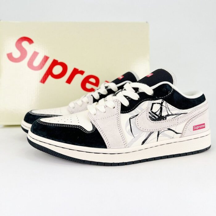 NIKE AIR JORDAN 1 LOW X SUPREME SPIDER BLACK WHITE - Image 2