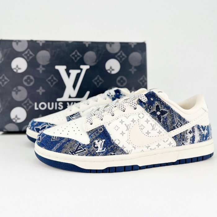 NIKE SB DUNK LOW X LOUIS VUITTON MONOGRAM DENIM WHITE NAVY - Image 2