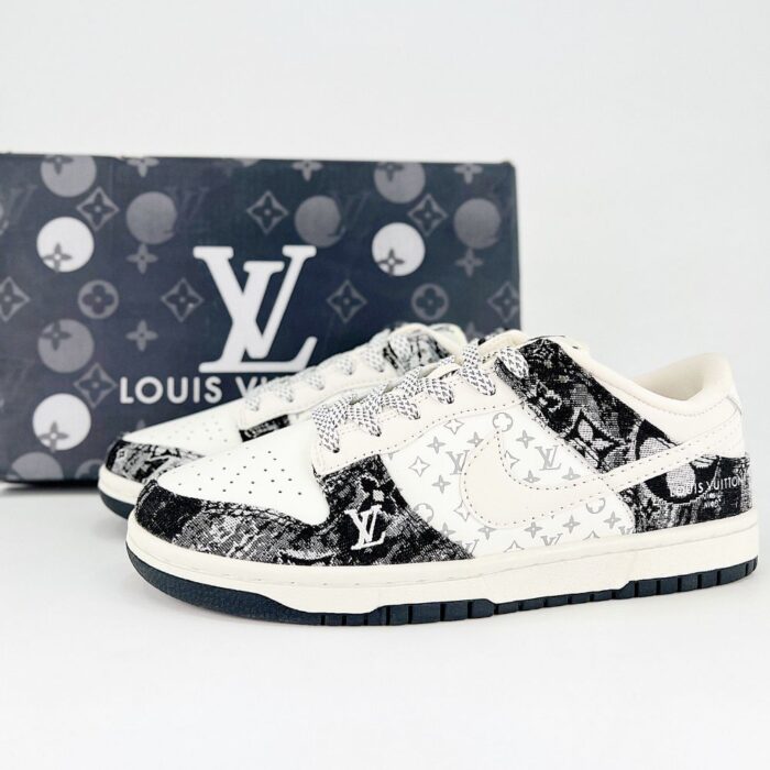 NIKE SB DUNK LOW X LOUIS VUITTON MONOGRAM DENIM WHITE BLACK - Image 2