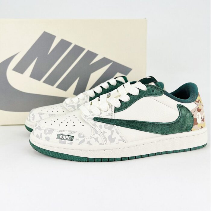 NIKE AIR JORDAN 1 LOW X TRAVIS SCOTT X BAPE CUSTOM GREEN - Image 2