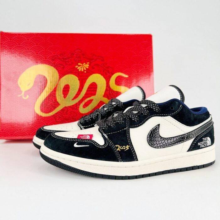 NIKE AIR JORDAN 1 LOW X THE NORTH FACE YEAR OF THE SNAKE BLACK WHITE - Image 2