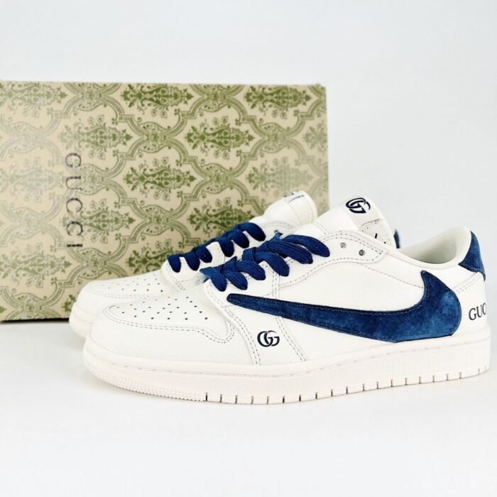 NIKE AIR JORDAN 1 LOW X TRAVIS SCOTT X GUCCI WHITE NAVY - Image 2