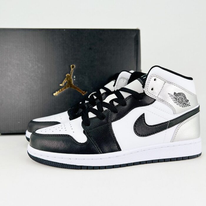 NIKE AIR JORDAN 1 MID SILVER TOE BLACK WHITE - Image 2