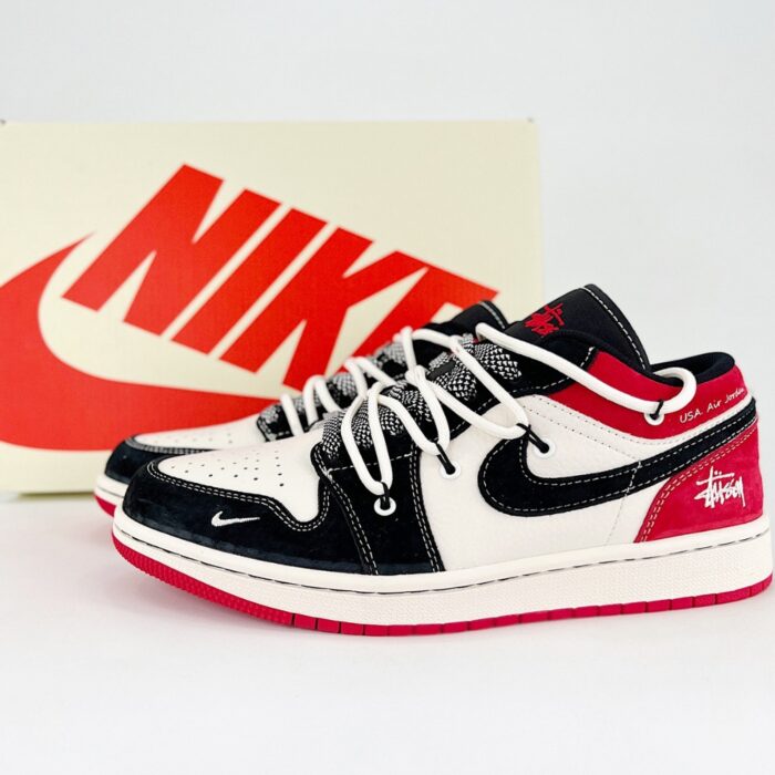 NIKE AIR JORDAN 1 LOW X STUSSY BLACK RED WHITE SJ9950 048 - Image 2