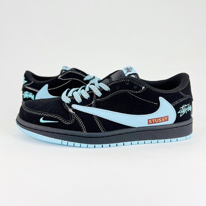 NIKE AIR JORDAN 1 LOW X TRAVIS SCOTT X STUSSY BLACK ICE BLUE - Image 2