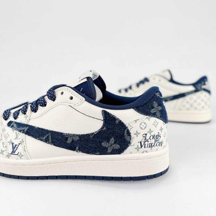 NIKE AIR JORDAN 1 LOW X TRAVIS SCOTT X LOUIS VUITTON WHITE NAVY BLUE SJ2068 004 - Image 3