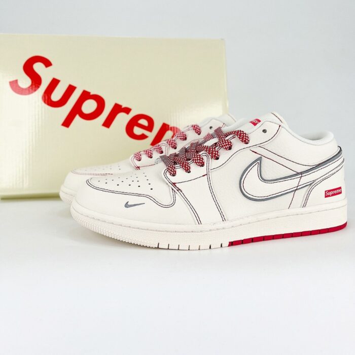 NIKE AIR JORDAN 1 LOW X SUPREME SAIL WHITE RED SJ9950 025 - Image 3