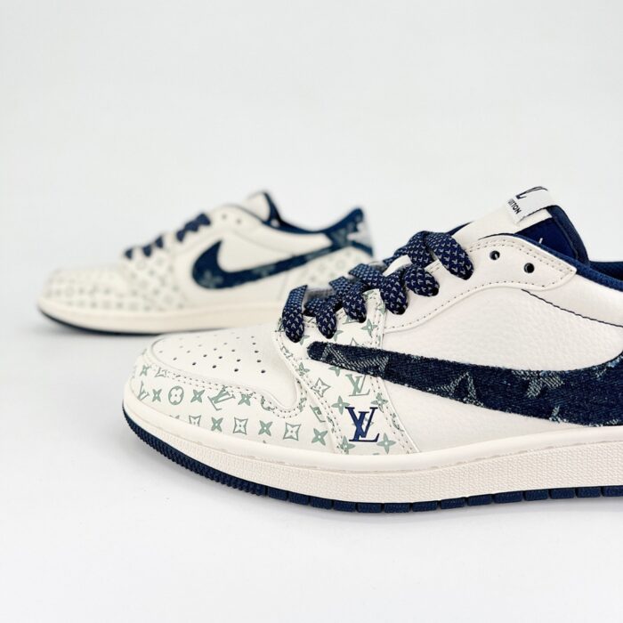 NIKE AIR JORDAN 1 LOW X TRAVIS SCOTT X LOUIS VUITTON WHITE NAVY BLUE SJ2068 004 - Image 4