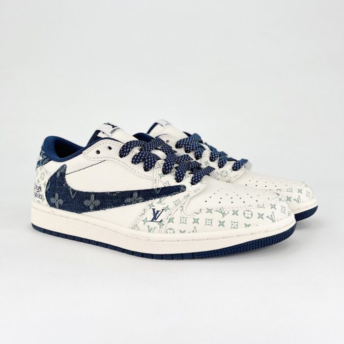 NIKE AIR JORDAN 1 LOW X TRAVIS SCOTT X LOUIS VUITTON WHITE NAVY BLUE SJ2068 004 - Image 5