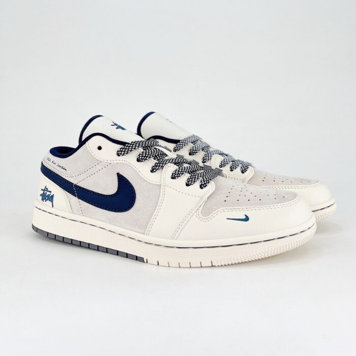 NIKE AIR JORDAN 1 LOW X TRAVIS SCOTT X STUSSY WHITE NAVY BLUE - Image 2