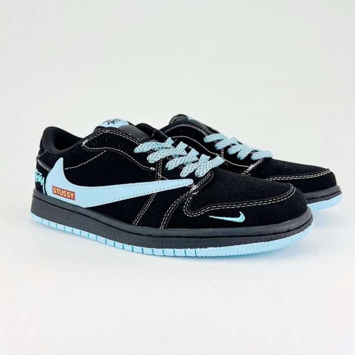 NIKE AIR JORDAN 1 LOW X TRAVIS SCOTT X STUSSY BLACK ICE BLUE - Image 6